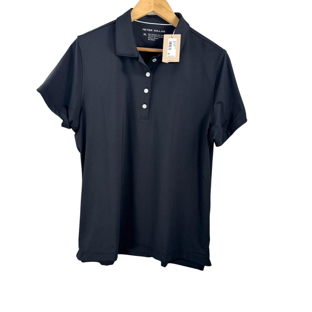 Peter Millar Polo Shirt sz XL Black Short Sleeve UPF 50+‎ athleisure golf preppy